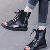 Roman Sandals High-top Fish Mouth Sandals Women's Flat-bottomed Breathable Retro Martin Boots 2025 Summer New Hollow Straps