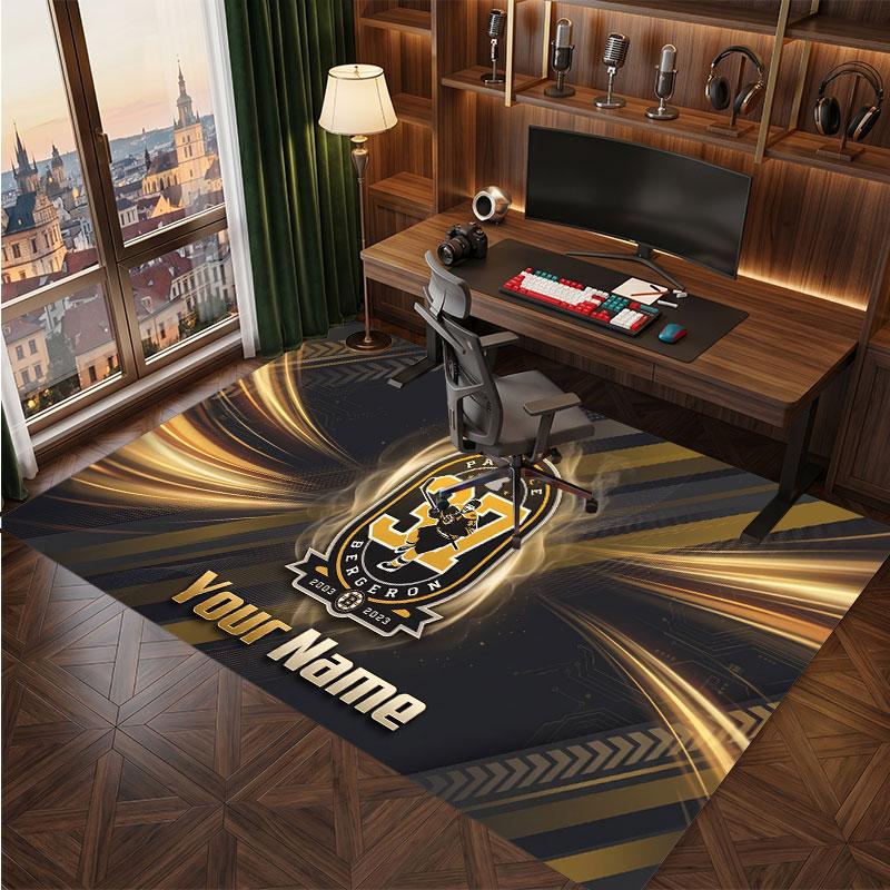 Boston Bruins Personalized Crystal Velvet Carpet, Customized Name Text Soft Anti‑Slip Rug for Living Room Bedroom