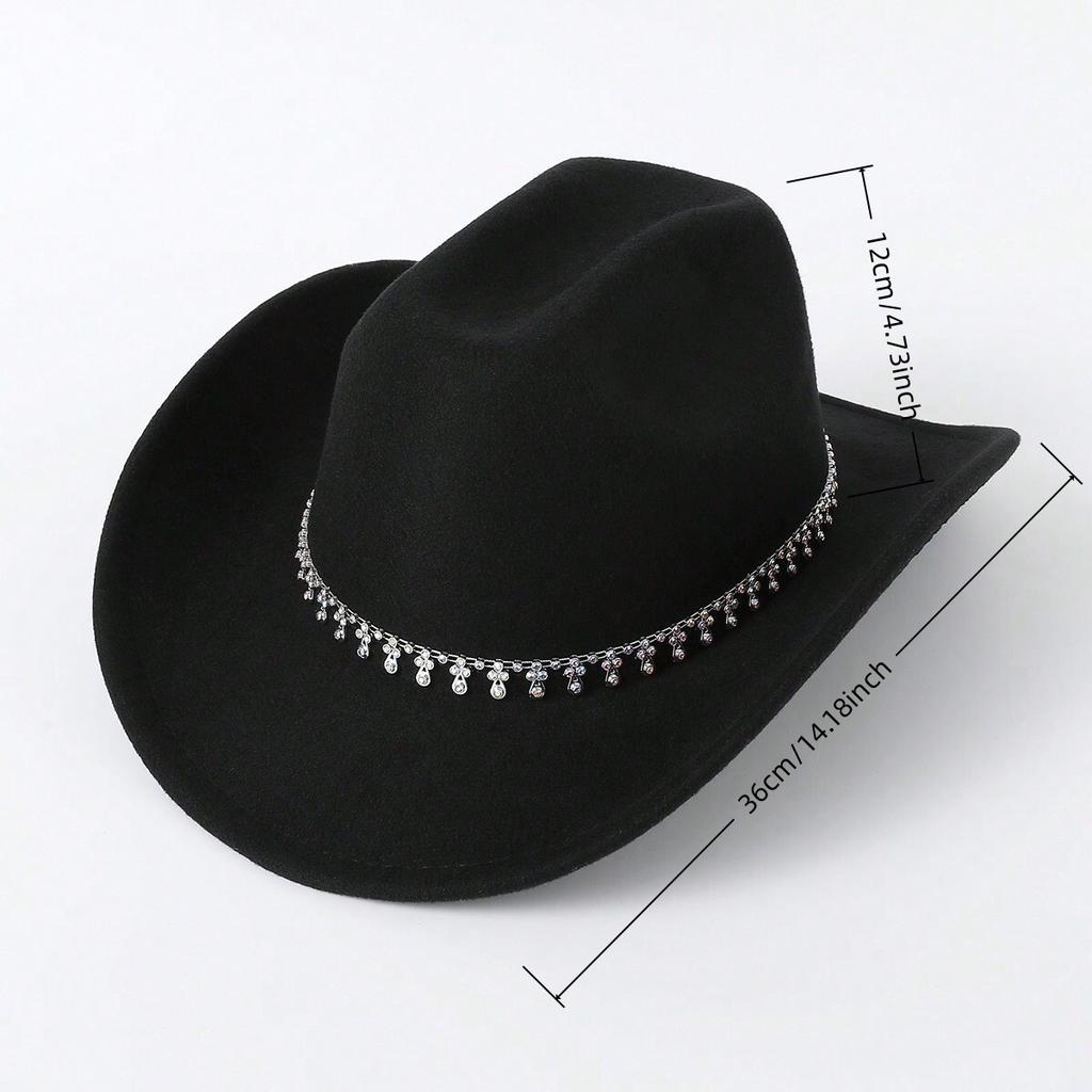 Men's and Women's Western Cowboy Hat Simple, Rhombus Sword Rhinestone Hat Ladies Decorative Hat, Felt Top Hat