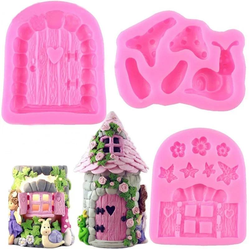 Creative Styling Handmade Mold Fairy Door Combination Snail Mushroom Sugar Cake Silicone Decoration Accessories Cake Tools