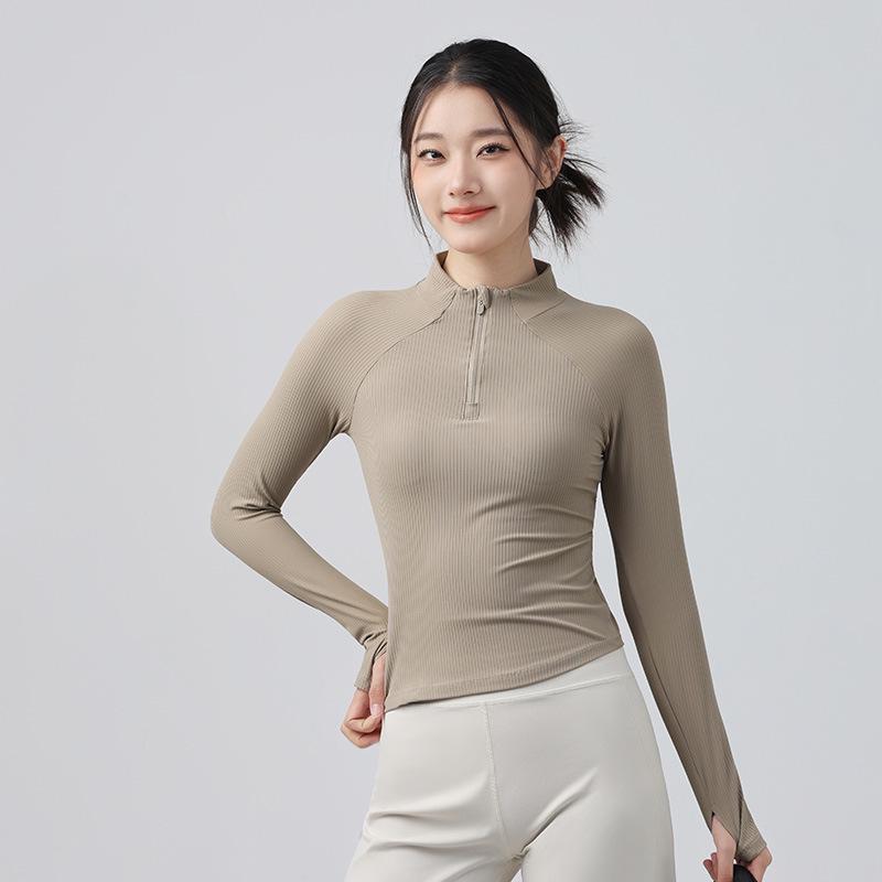 Women s Quick-Dry Half-Zip Slim-Fit Yoga Top: Breathable, Soft, Long-Sleeve for Spring & Autumn Small