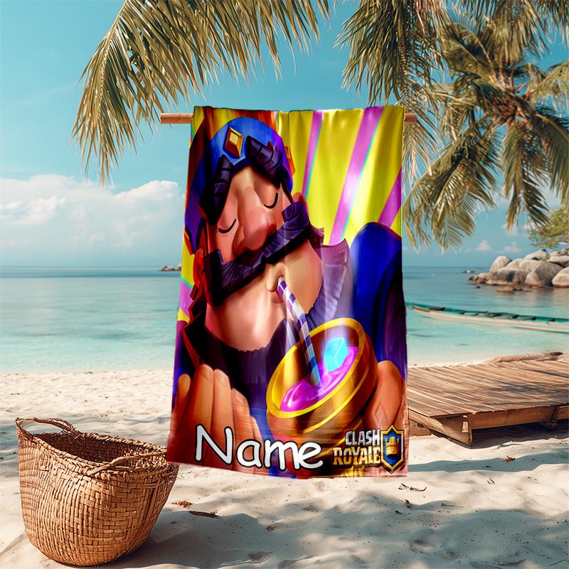 Personalized customized proof beach towel with Clash Royale pattern - soft, absorbent, quick-drying, perfect swimming, camping&bathing
