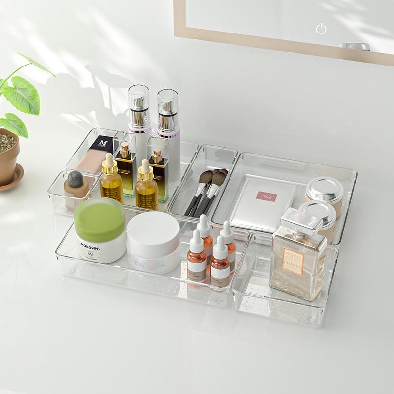 25 PCS Clear Plastic Drawer Organizer Set, 4 Sizes Desk Drawer Storage Bins for Makeup, Jewelry, Gadgets for Kitchen, Bedroom, Bathroom, Office