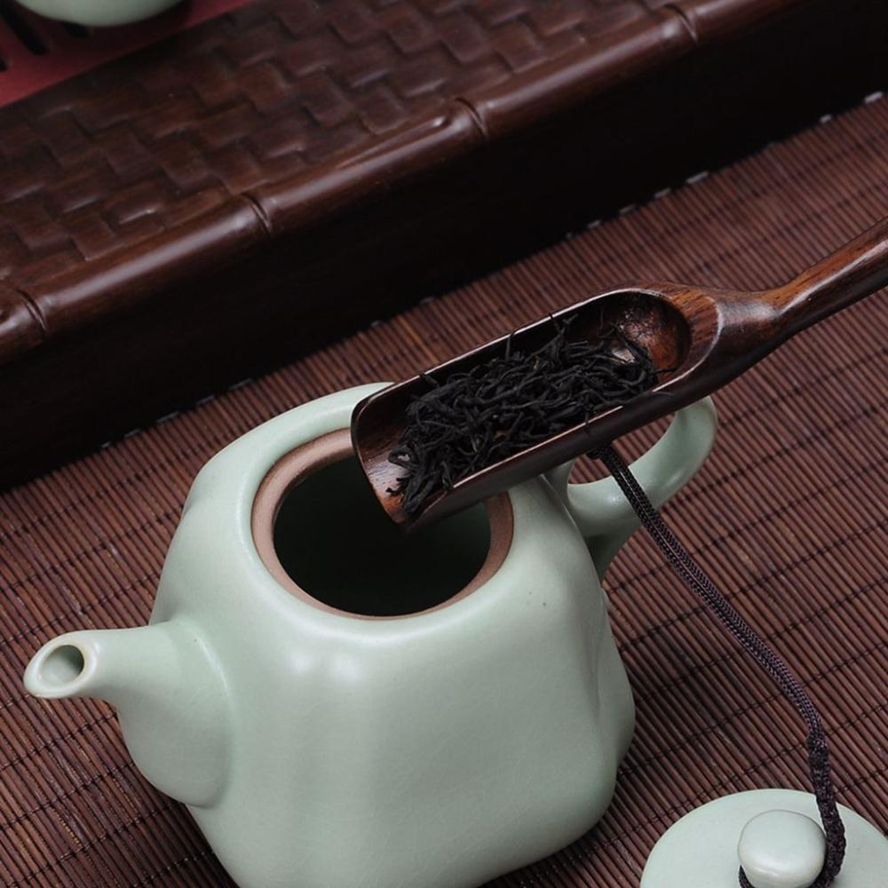 Delicate N1N Ebony Wood Bamboo Natural Handmade Tea Scoop Kitchen Supplies Teaware Teaspoon