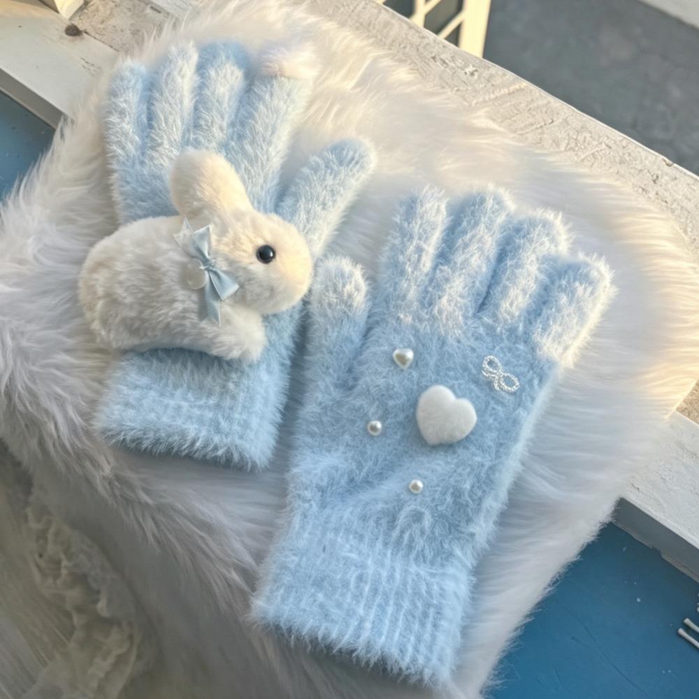 Mink Velvet Knitted Gloves Windproof Five Finger Gloves Fashion Plush Gloves
