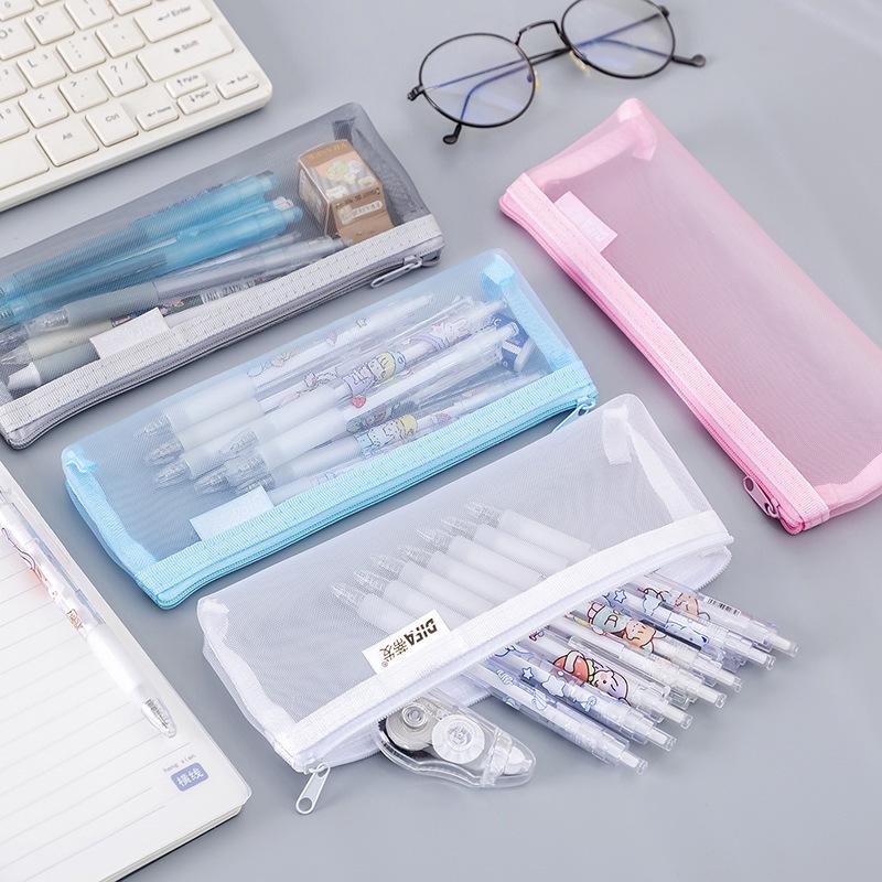 Clear Mesh Pencil Case: Large Capacity Student Exam Storage Bag