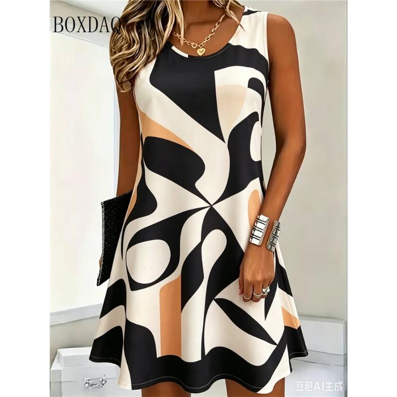 Tie Dye Abstract Flowers 3D Printing Dress For Women  Summer Clothing Plus Size Fashion Casual O-Neck Sleeveless Loose Dress