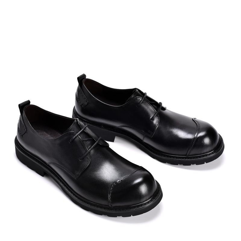 Big Head Genuine Leather Men's Lace-up Formal & Casual Round Toe Shoes, Large Size, Handmade for Wedding & Business