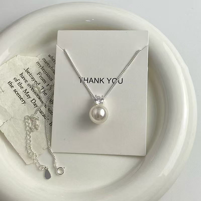 Flash Diamond Single Pearl Necklace for Women Versatile Light Luxury Niche High-end Fashion Ins Style Collarbone Chain