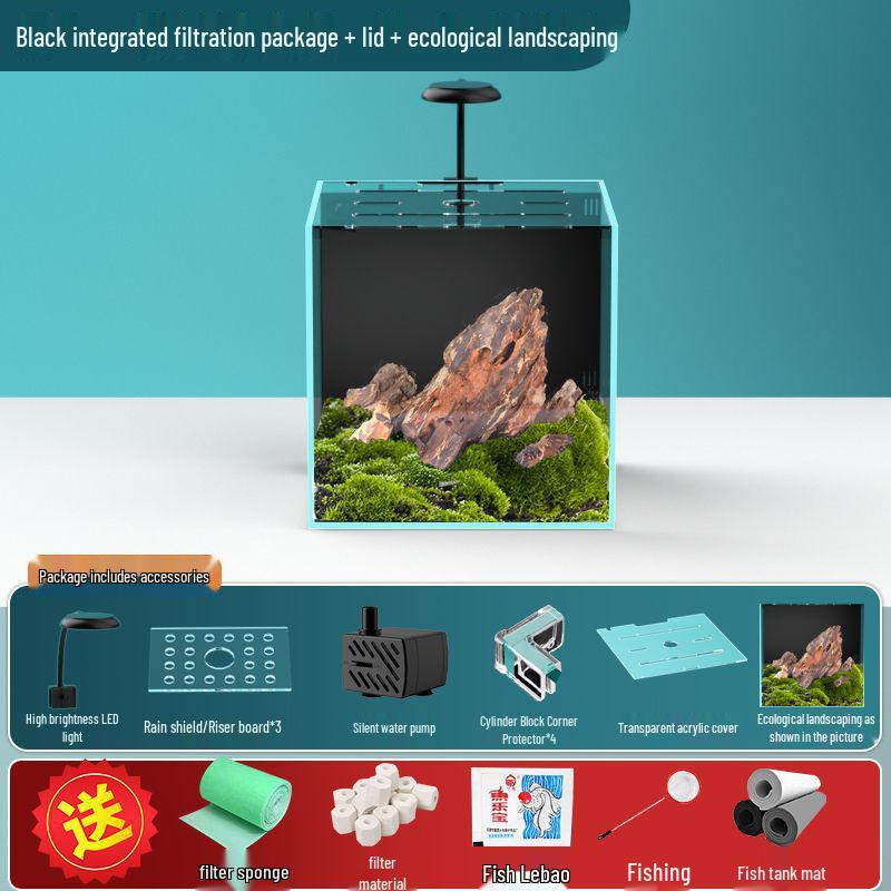 Compact Ultra-White Glass Fish Tank with Back Filter - Minimal Maintenance Desktop Aquarium for Goldfish