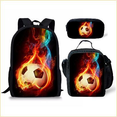 Set Scolastico Tre Pezzi Zaino Borsa Portapenne Borsa Pranzo Zaino con Immagini Street Tide Pallacanestro Calcio Set Zaino