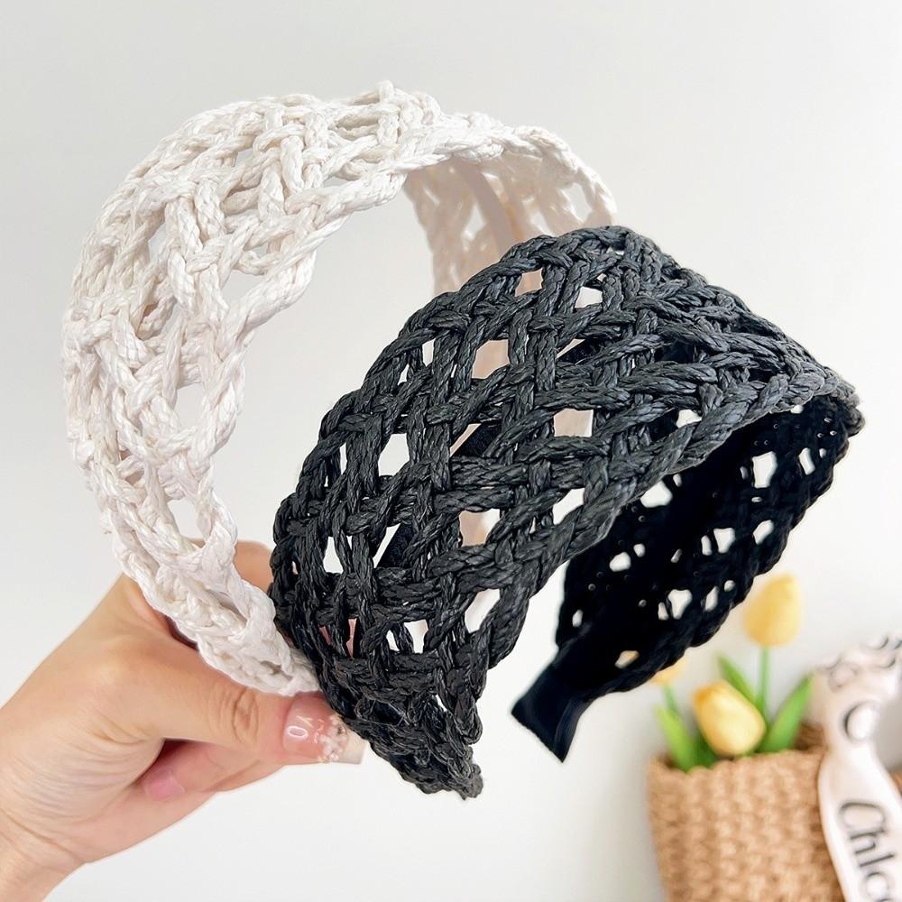 Elegant Woven Headband Solid Color Raffia Hairband Versatile Straw Hair Hoop  Daily Travel
