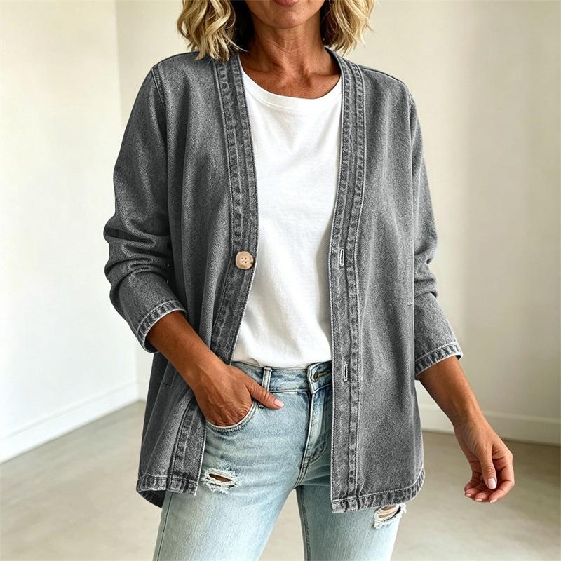 Langarm Übergröße Vintage Jeansjacke lässig locker Frühling Herbst Damen Denim Jacke Mantel