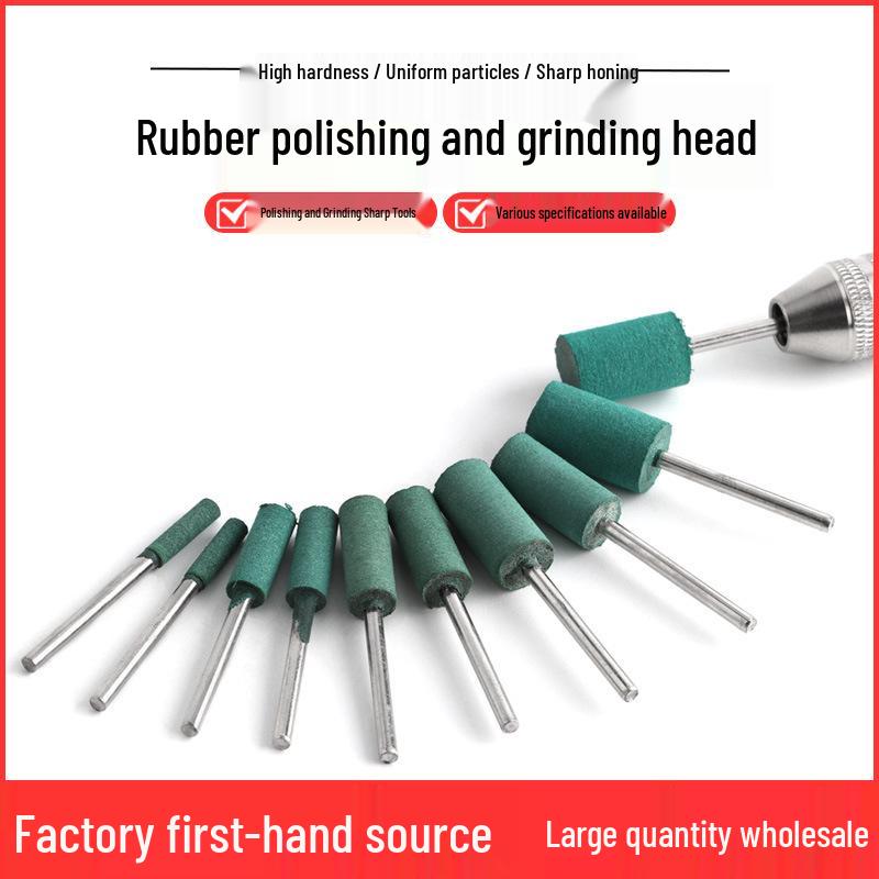 3mm Rubber Grinding Head with Handle - Cylindrical Polishing Wheel for Metal and Jade