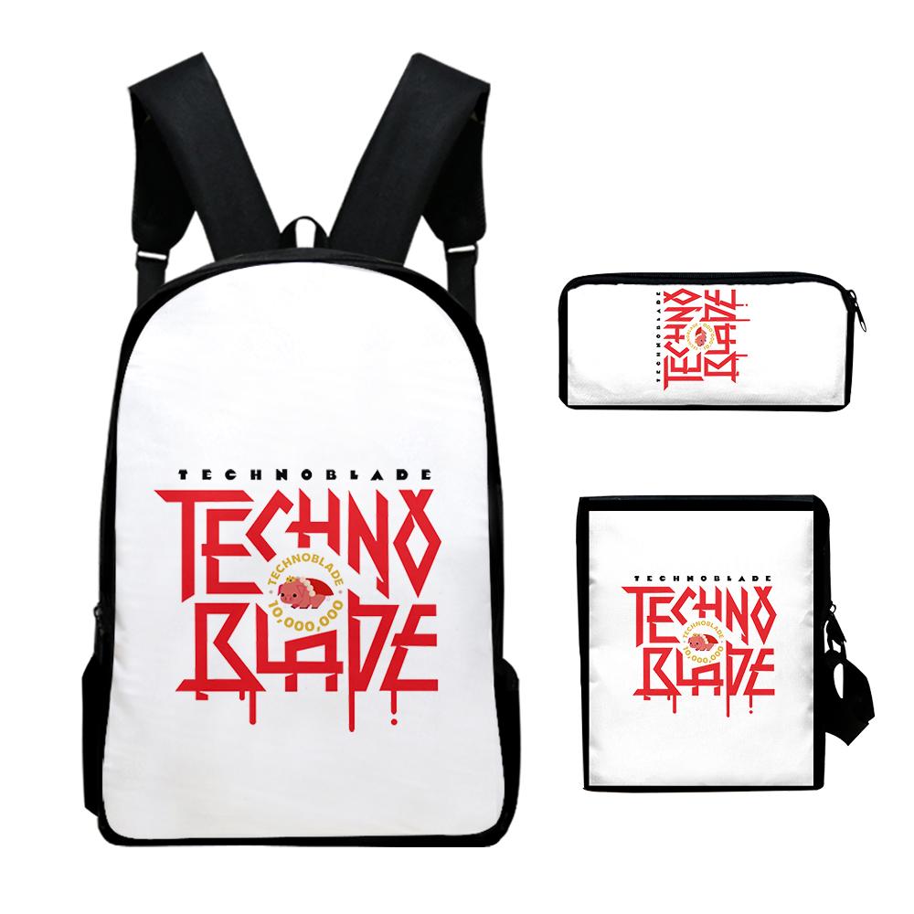 Classic Popular Technoblade 3D Print 3pcs/Set Pupil School Bags Laptop Daypack Backpack Inclined Shoulder Bag Pencil Case