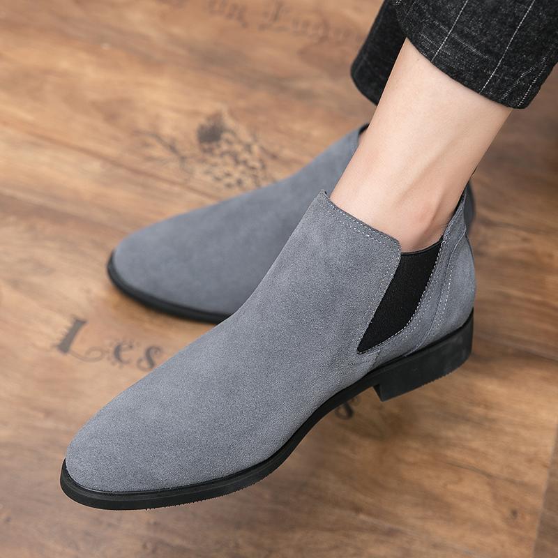 Fashion Chelsea Boots Men Winter Suede Shoes Man Casual Leather Boots Male Footwear Warm Plush Fur Slip On Ankle Boots For Men