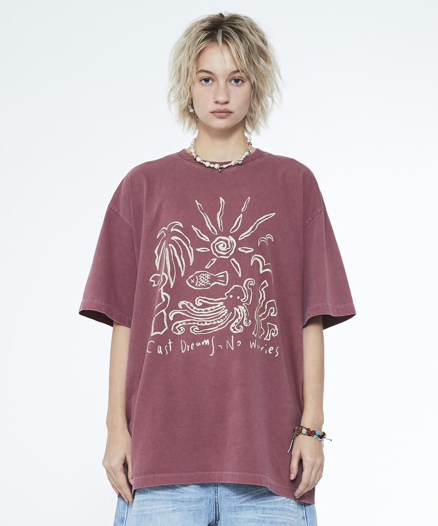 Sseleupe Cast Dream No Warris Pigment Short Sleeve T-Shirt Coral Pink