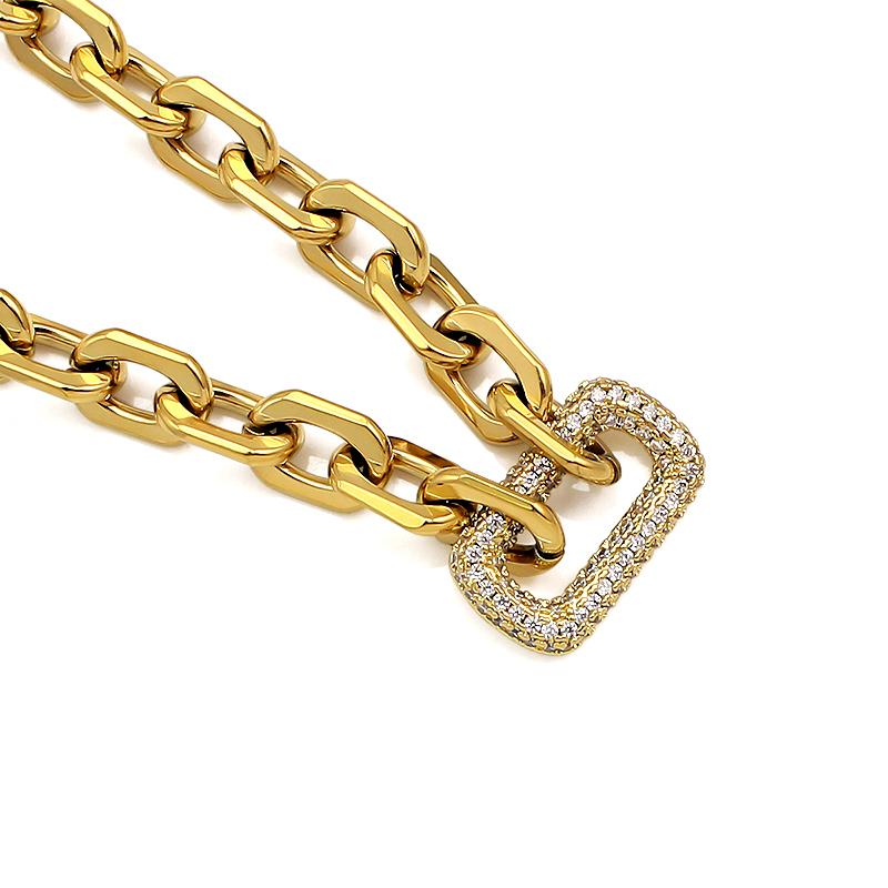 Delicate Small Square Stainless Steel Gold Color 6mm Link with Zircon Crystal Stone Link Necklace Choker for Women Femal