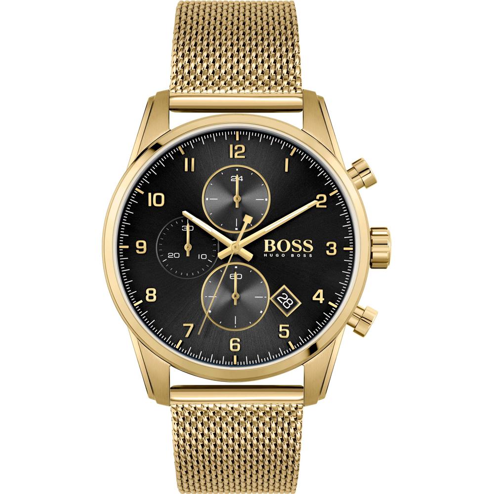 BOSS Skymaster Black Dial Gold Stainless steel Gents Quartz Watch 1513838 чёрный