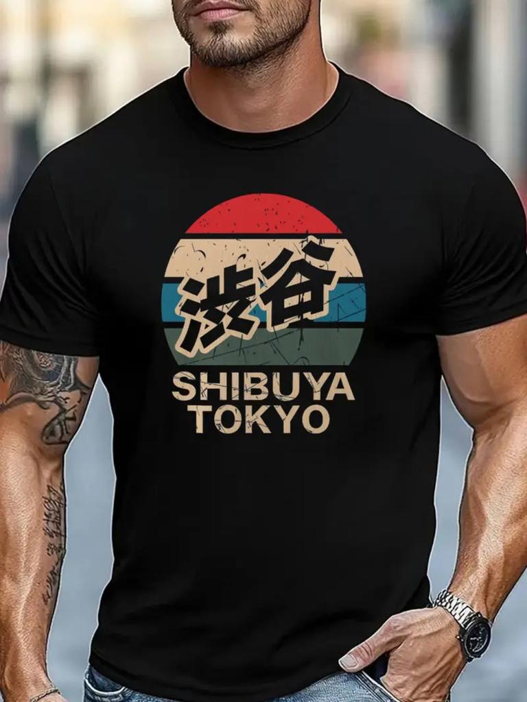 Summer Adult Mens Tshirt 100 Cotton Shibuya Tokyo Japanese Cultural Pattern Comfortable Casual Top Unisex Fashion Clothing