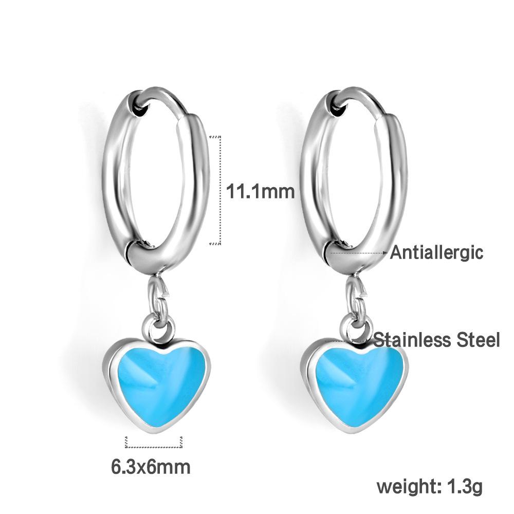 Love earrings simple personality cute girl color dripping oil heart stud earrings stainless steel earrings