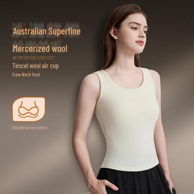 Meiyabi Ladies' Tencel Wool Warm Vest with Chest Pad - Slim Fit Camisole Bra