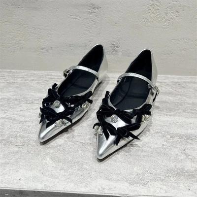 Fashion Spring and Autumn New Rhinestone Temperament Pointed Toe Low-heeled Mary Jane Shoes French Women's Singles Shoes