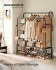 SONGMICS Clothes Rail, Heavy Duty Clothes Rack with 7 Storage Shelves, Double Hanging Rods, Metal Coat Rack, Open Wardrobe for Bedroom, Living Room