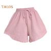 Summer Women Shorts Drawstring High Elastic Waist Loose Irrgular Hem Plus Size Pocketed Pure Color A-line Thin Casual Sport Homewear Short Pants