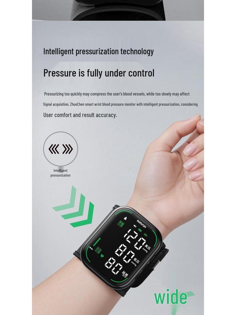 Zhuochen Rechargeable Backlit Wrist Blood Pressure Monitor, Large Screen, Fully Automatic.