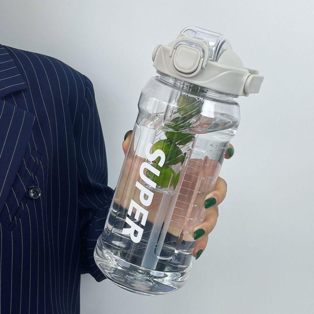 With Straw Transparent Sports Water Cup Bounce Lid Large Capacity Sports Kettle  Summer