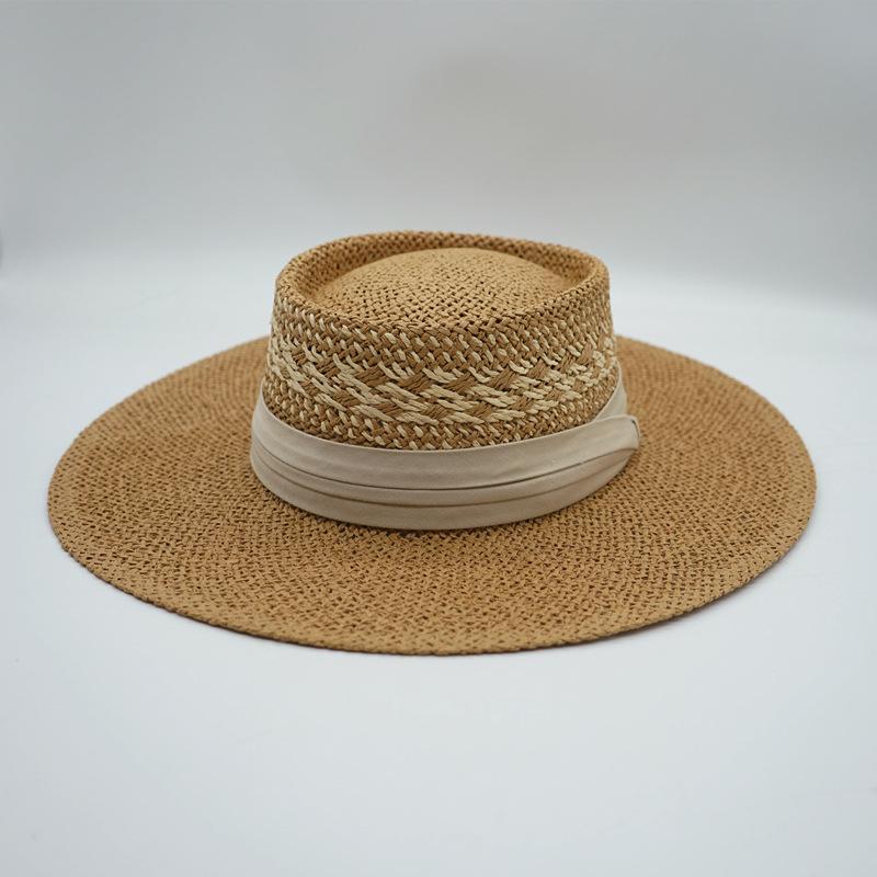 Japanese And Korean Version Of Small Fresh Hand-Woven Panama Wide-Brimmed Top Hat For Men And Women Summer Vacation Sunshade Sunscreen Straw Hat