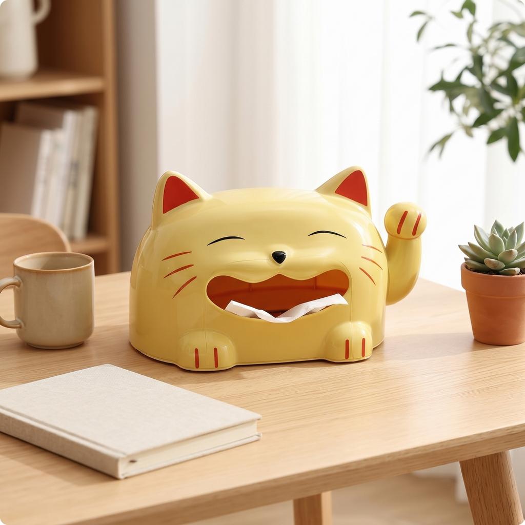 Cat Shaped Tissue Box Functional Cat Tissue Box Decorative Charming for Living Room, Bedside Table