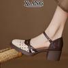 Leather bag head sandals women's with skirt high heels women's shoes thick heel one-button sandals woven hollow pig cage shoes