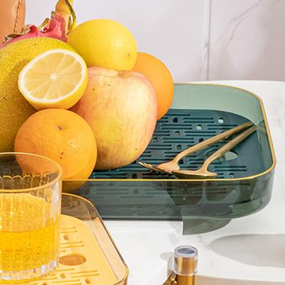 Dish Drain Tray Clear Rectangular Simple Appearance Plastic Double Layer Tea Tray for Kitchen Living Room