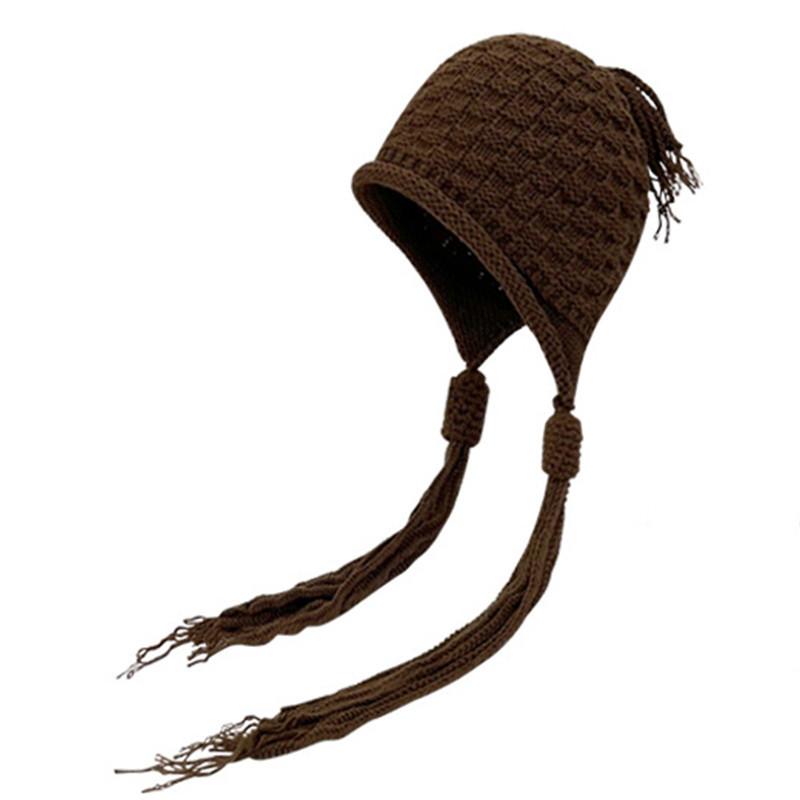 Cute Tassel Twist Knitted Hat Women Winter Outdoor Warm Wool Knit Hat