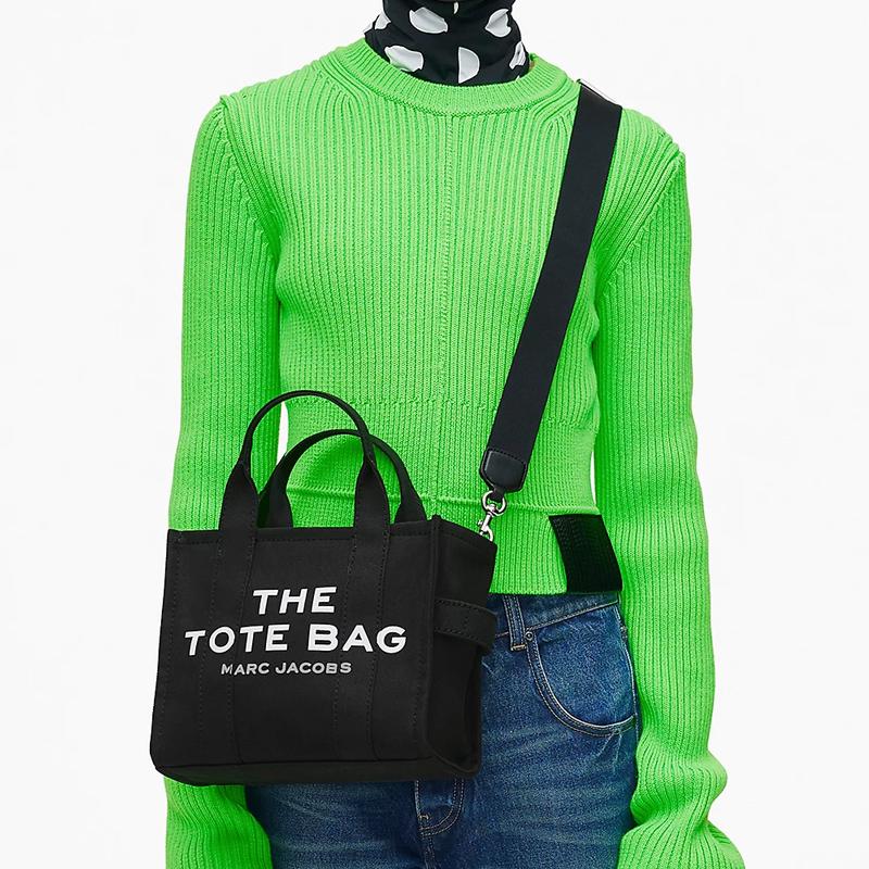Marc Jacobs Canvas-Tragetasche mit Buchstabendruck Einkaufstasche Schulter-Crossbody-Handtasche Mini-Damen-Tragetaschen Schwarz M0016493-001
