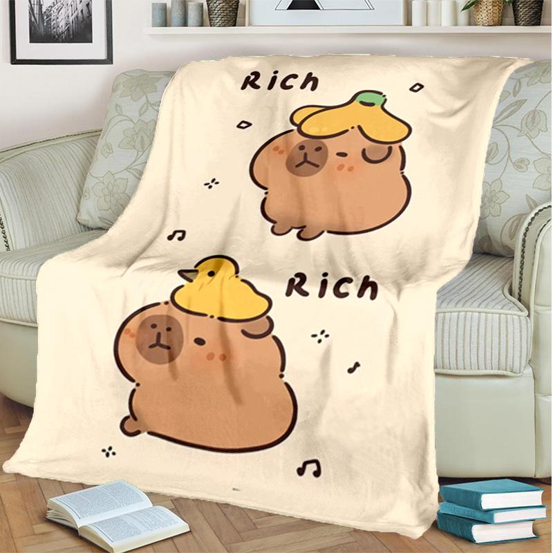 1PC Cute cartoon capybara pattern blanket, all season lightweight home office outdoor nap multifunctional blanket
