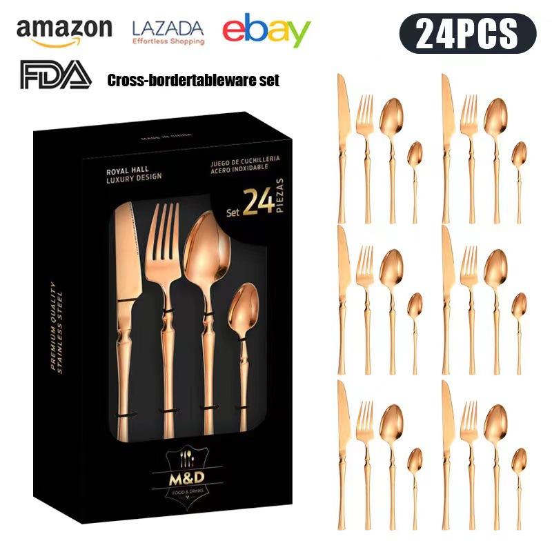 Stainless Steel Tableware 24-piece Set Small Waist Family Western Food Steak Knife, Fork and Spoon Set