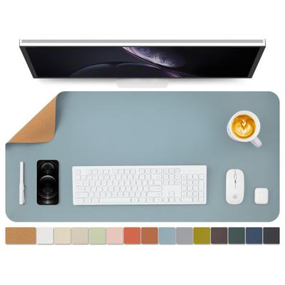 Naturkork & PU Doppelseitige Schreibtischunterlage, Großes Mauspad, Schreibtischschutz, Wasserdichte Tastaturmatte, Ideal für Büro/Zuhause/Gaming/Dekoration (Hellblau,