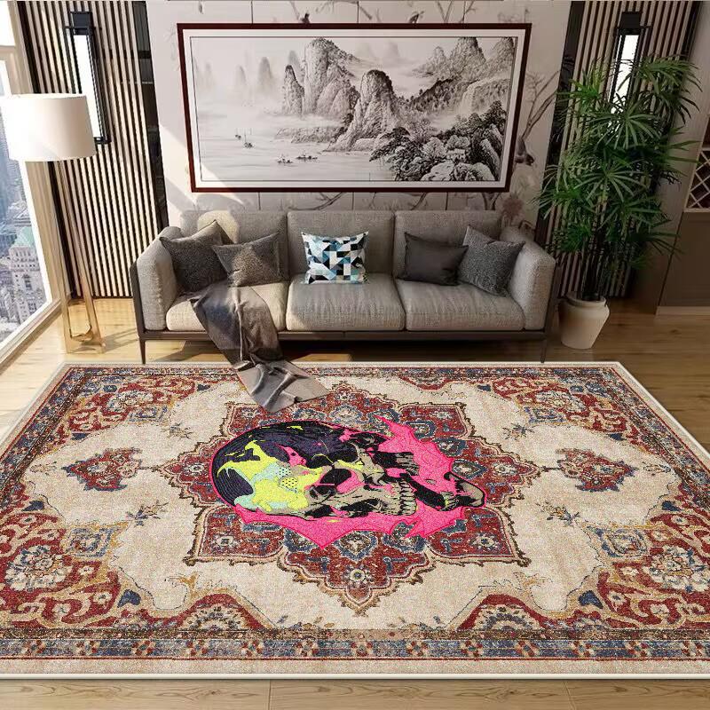 Persian Living Room Rugs Decoration Bedroom Deluxe Anti Slip Floor Mats Large Area Carpet Lounge Rug Cartoon Skull Mat