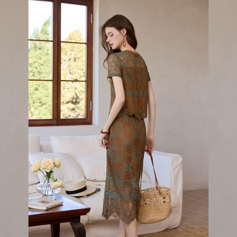 French Style Lace Hollow Two-Piece Set