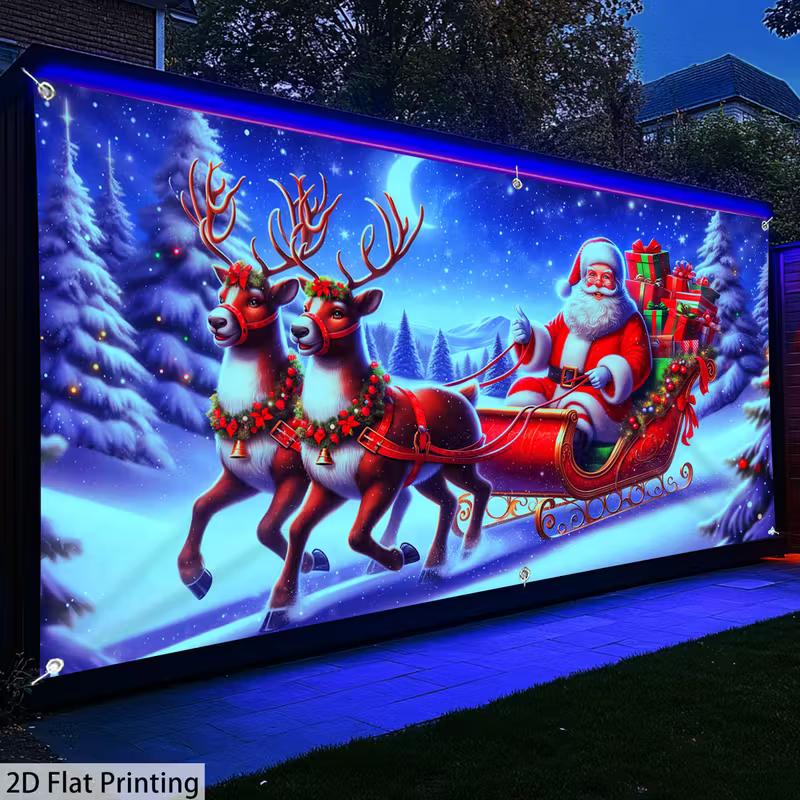 

2D Santa Claus Reindeer Sleigh Garage Door Banner for Christmas Outdoor Decor 47.2x31.5inch/120*80cm