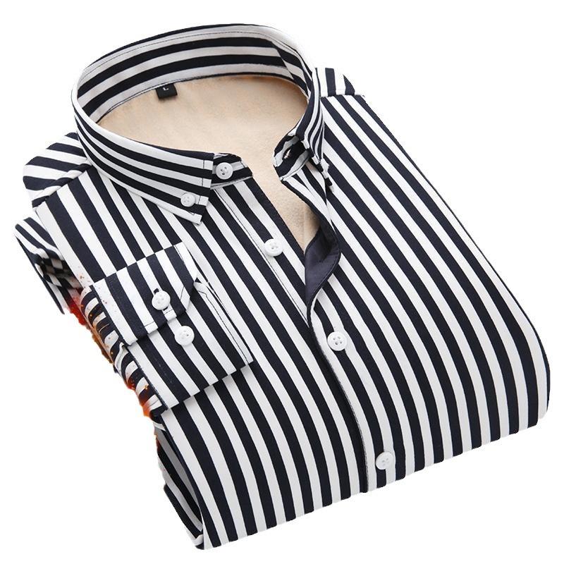 

Зимняя новая бархатная утолщенная полосатая рубашка терморубашка мужская с длинными рукавами модная повседневная не требующая глажки морозостойкая большой размер 5XL чёрный