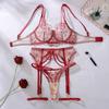 Sexy Sheer Lingerie Set for Women Floral Embroidery Multi-strap Bra Set Adjustable Split Lingerie Set