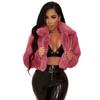 TrendHub Fashion Faux Fur Open Stitch Lapel Crop Jackets Women Clothing Autumn Winter Solid Long Sleeve Warm Furry Fluffy Coat Outer Wear