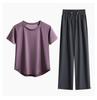 Plus Size Women's Yoga Short Sleeve & Long Pants Set - Summer Outdoor Running Quick-Dry Loose Sportswear