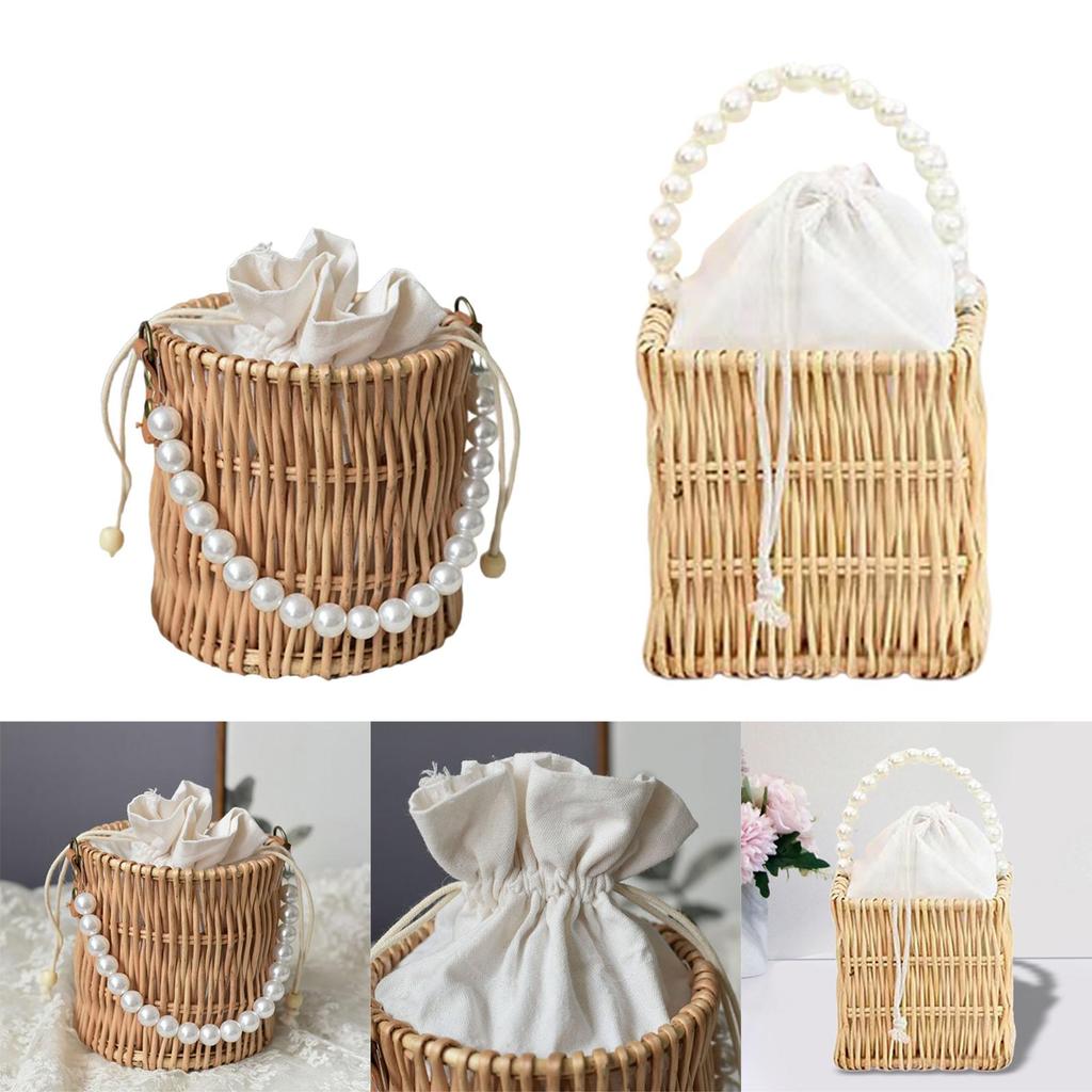 Hand Woven Rattan Handbag for Women Top Handle Boho Small Fashion Bucket Bag Purse Basket