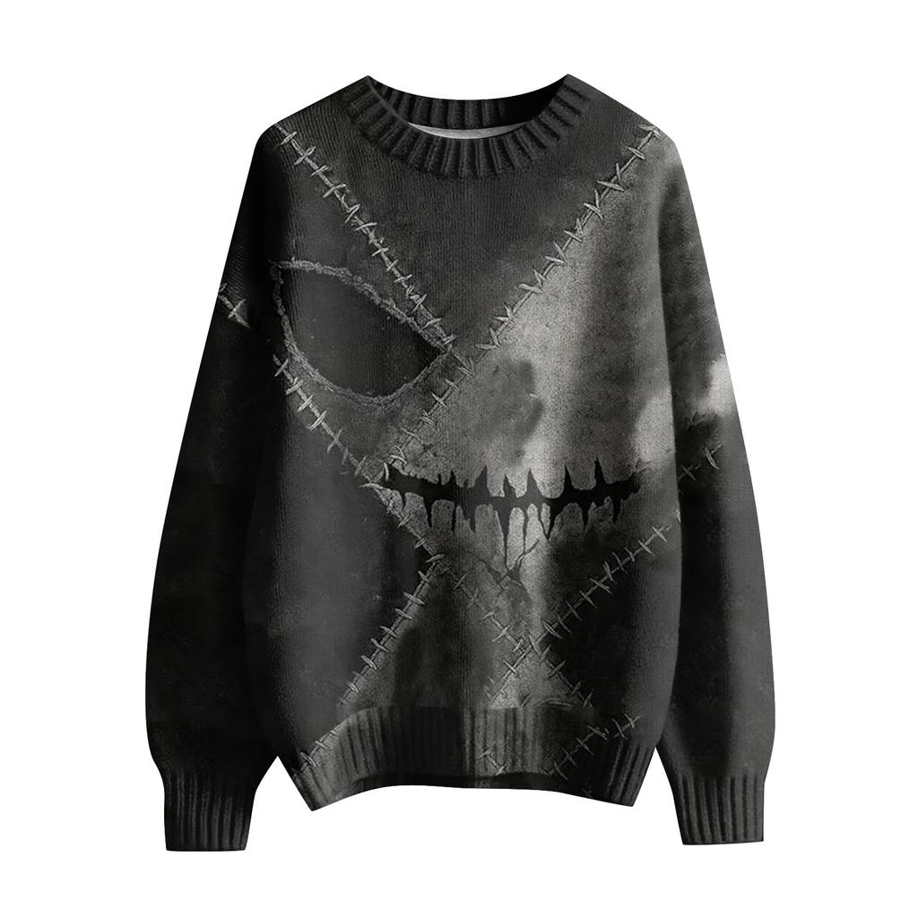Men's Long Sleeve Pullover Sweater Casual Halloween Print Knit Oversized Sweater