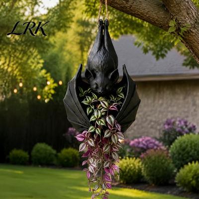 Window Hanging Flower Basket Bat Plant Pot, Gothic Resin Planter, Halloween Succulents Pot Container for Trailing Vines, Artificial Plants,